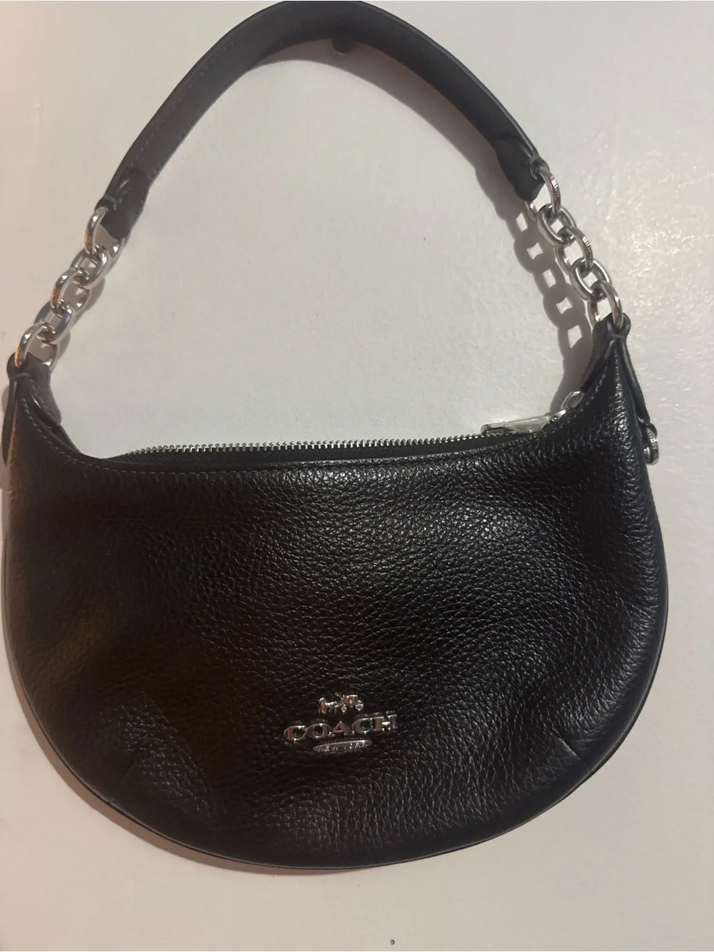 Coach Black Leather Mini Wristlet with Silver Hardware
